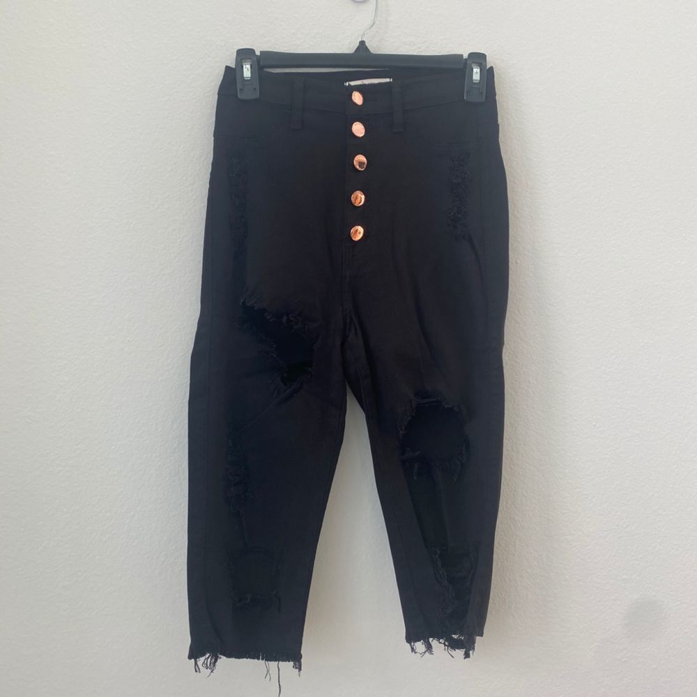 Vinbrant Black Cropped Distressed Jeans in Womens size 27